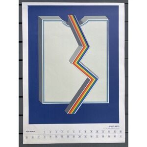 Vintage color lithograph pop art print geometric Dumont Art 1971 calendar March